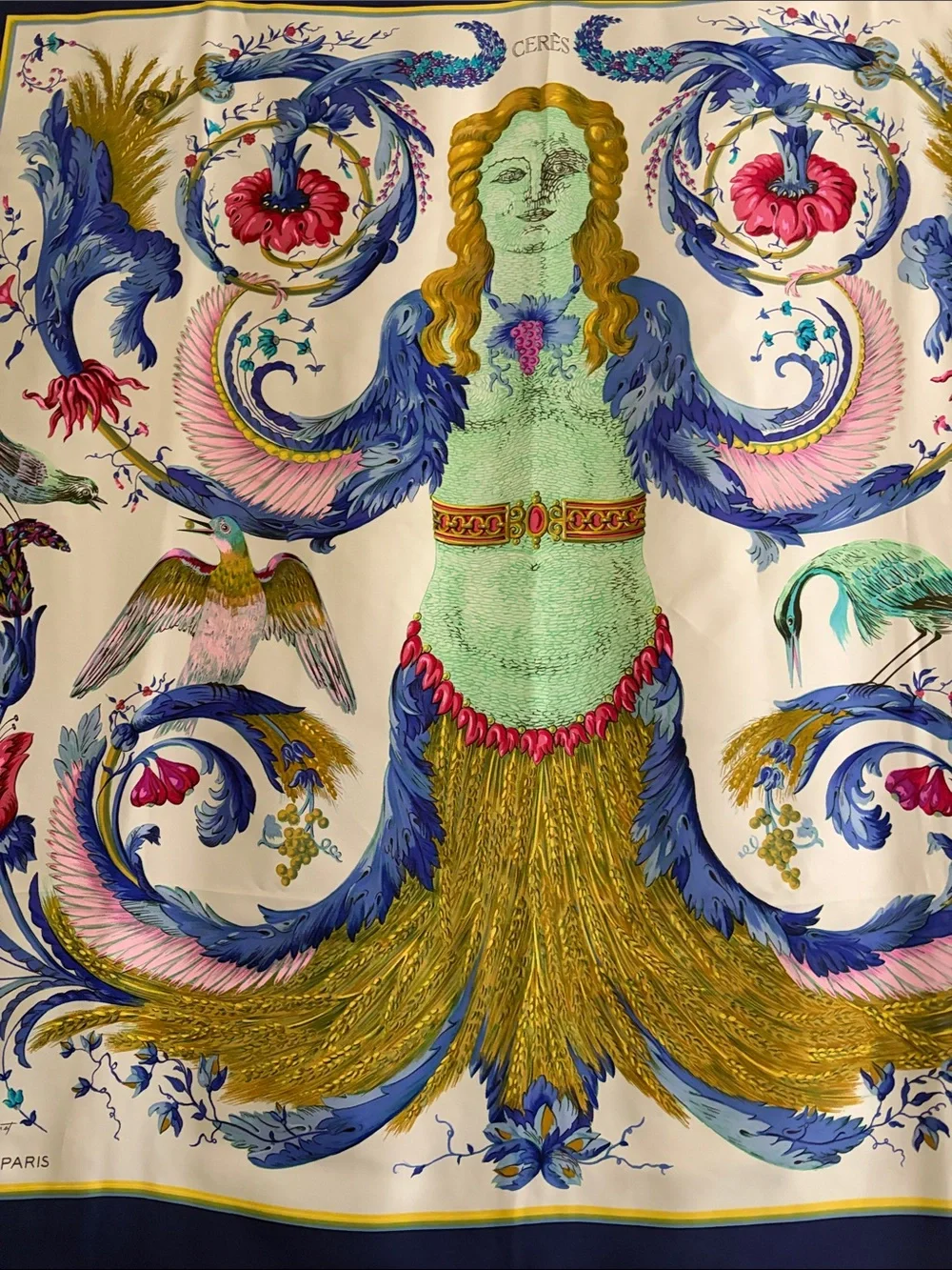 Hermès Blue Multi Mythical Sea Figure Silk scarf